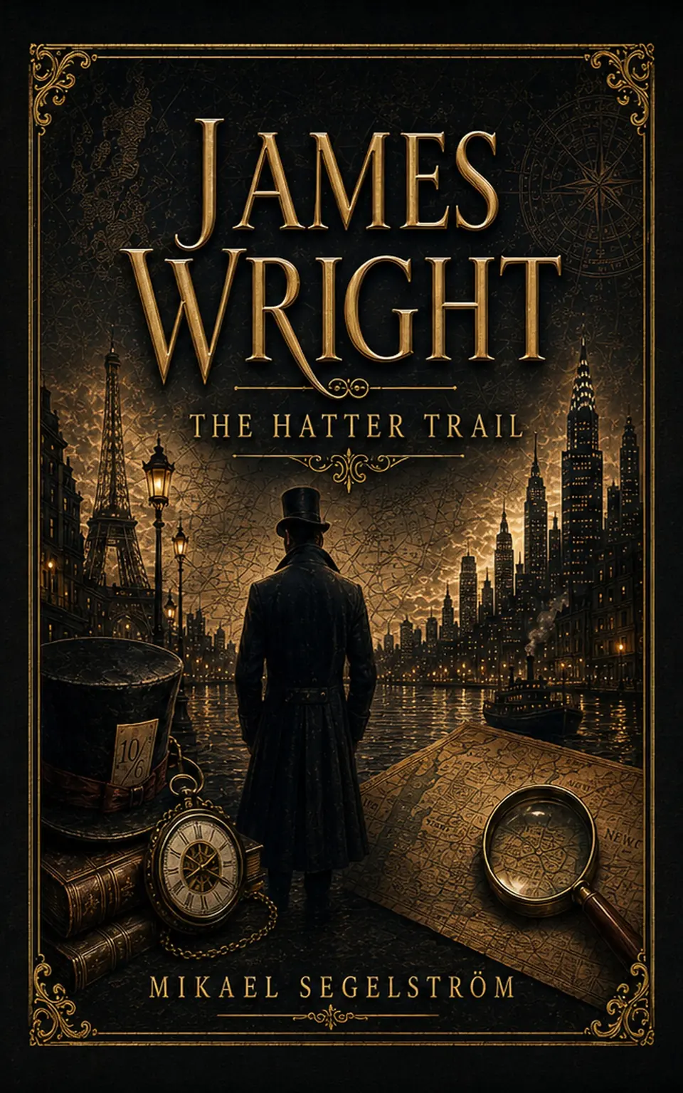 Official original English cover of James Wright: The Hatter Trail by Mikael Segelström